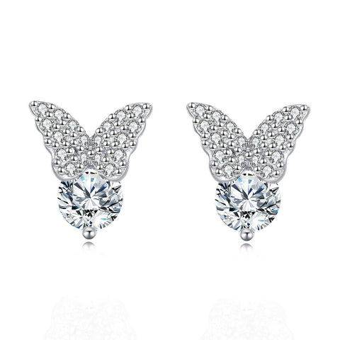 925 Sterling Silver Elegant Moissanite-studded Butterfly Stud Earrings