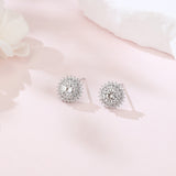 925 Sterling Silver Elegant Silver Floral Stud Earrings With Central Moissanite & Petite Gems