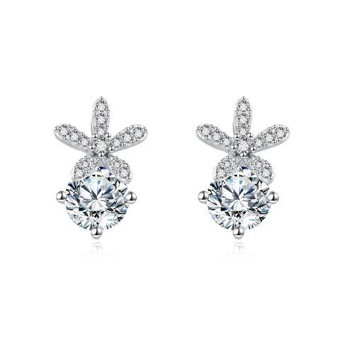 925 Sterling Silver Elegant Moissanite-studded Floral Stud Earrings In Silver Setting