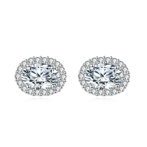 925 Sterling Silver Elegant Moissanite Stud Earrings With Classic Halo Design – Luxury Jewelry