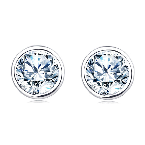 925 Sterling Silver Classic Round Moissanite Stud Earrings In Silver: Timeless Elegance For Everyday Wear