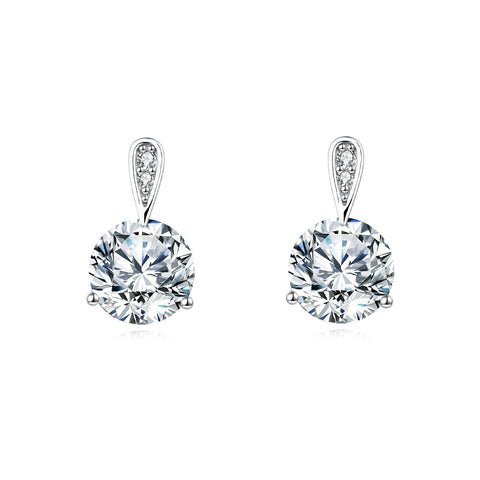 925 Sterling Silver Elegant Plated with White Gold Moissanite Stud Earrings With Floral Accent