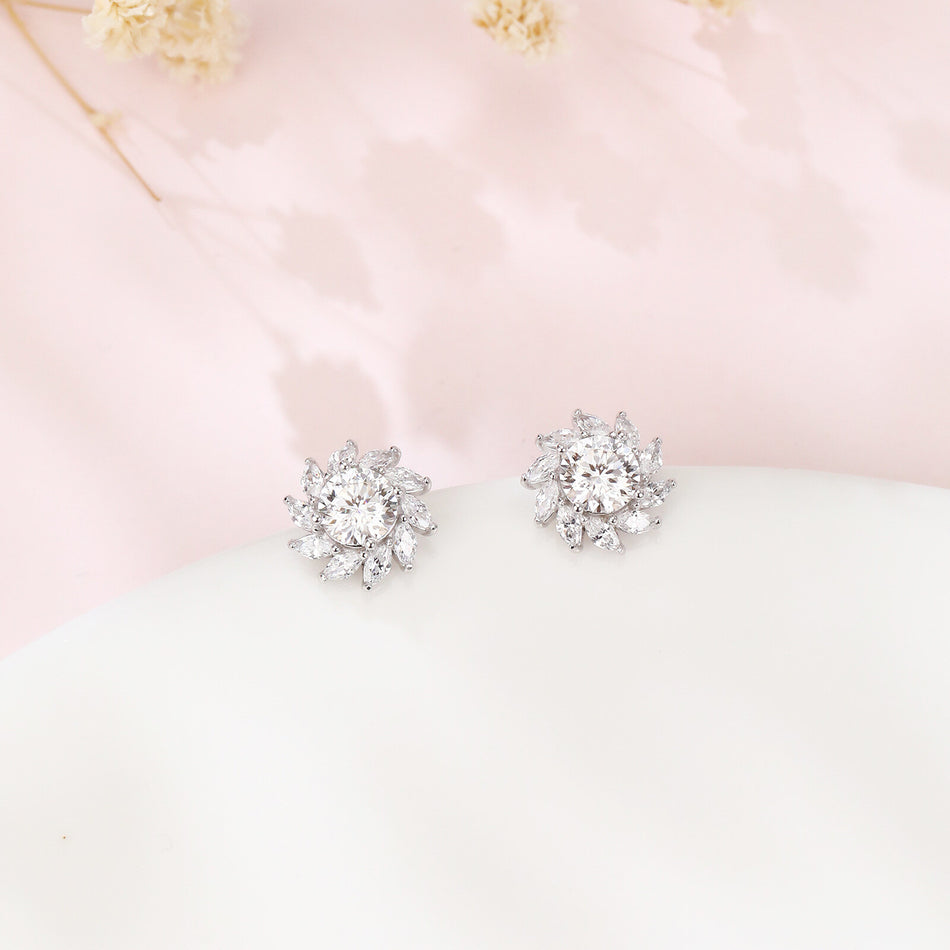 925 Sterling Silver Elegant Floral Moissanite Earrings With Radiant Center Stone