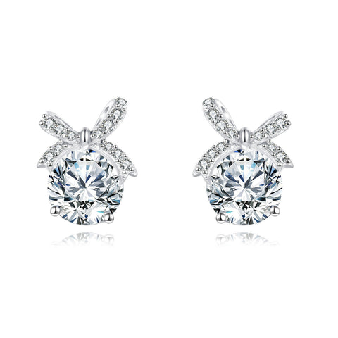 925 Sterling Silver Elegant Moissanite Bow Earrings In Sterling Silver
