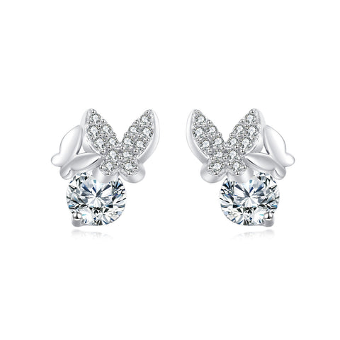 925 Sterling Silver Elegant Butterfly Moissanite Earrings In Silver Studs