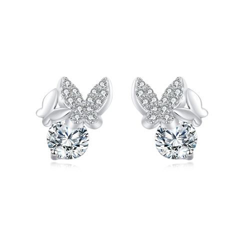 925 Sterling Silver Elegant Butterfly Moissanite Earrings In Silver Studs