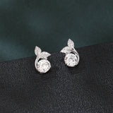 925 Sterling Silver Elegant Moissanite Leaf Earrings In Sterling Silver With Sparkling Accents