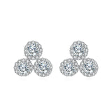 925 Sterling Silver **triple Moissanite Cluster Earrings In Plated with White Gold**