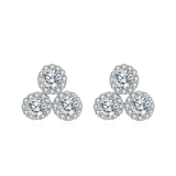 925 Sterling Silver **triple Moissanite Cluster Earrings In Plated with White Gold**