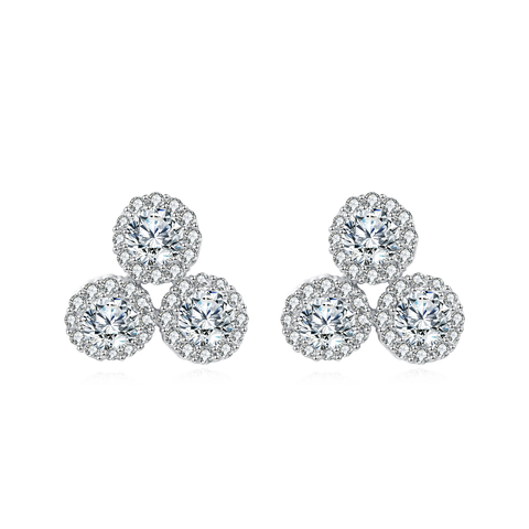 925 Sterling Silver **triple Moissanite Cluster Earrings In Plated with White Gold**