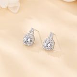 925 Sterling Silver Elegant Cushion-cut Moissanite Halo Earrings With Pavé Accents In Sterling Silver