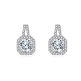 925 Sterling Silver Elegant Cushion-cut Moissanite Halo Earrings With Pavé Accents In Sterling Silver
