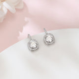 925 Sterling Silver Elegant Square Halo Moissanite Earrings With Round Center Stone
