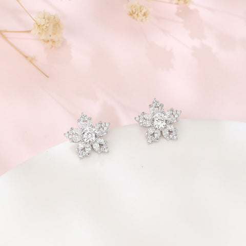 925 Sterling Silver Elegant Snowflake Moissanite Earrings