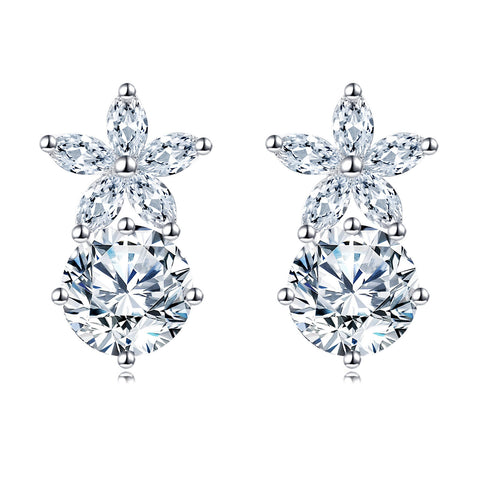 925 Sterling Silver Elegant Floral Moissanite Stud Earrings