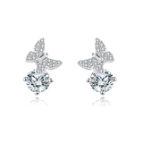 925 Sterling Silver Butterfly Moissanite Earrings In Sterling Silver