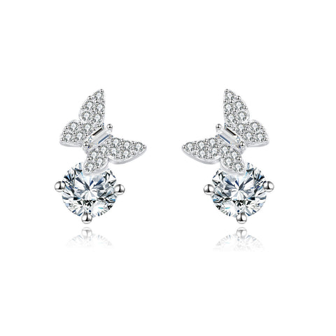 925 Sterling Silver Butterfly Moissanite Earrings In Sterling Silver