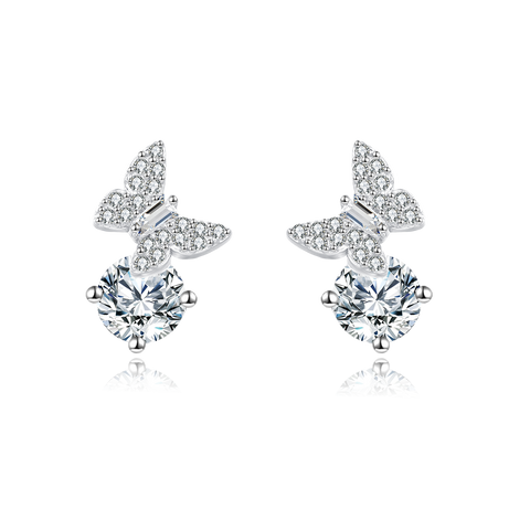 925 Sterling Silver Butterfly Moissanite Earrings In Sterling Silver