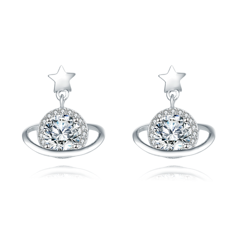 925 Sterling Silver Elegant Star Charm Moissanite Earrings In Silver Setting