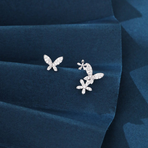 925 Sterling Silver Elegant Dragonfly & Butterfly Earrings In Sterling Silver With Cubic Zirconia Accents