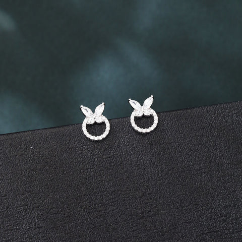 925 Sterling Silver Butterfly Zircon Heart Stud Earrings
