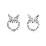 925 Sterling Silver Butterfly Zircon Heart Stud Earrings