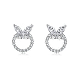 925 Sterling Silver Butterfly Zircon Heart Stud Earrings
