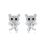 925 Sterling Silver **heart-shaped Zircon Earrings With Pavé Accents And Black Onyx Eyes**