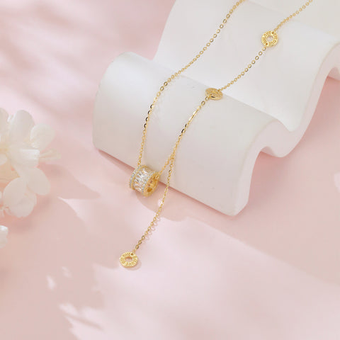 925 Sterling Silver Elegant Plated With Golden Necklace With Zircon Accent And Love Charms