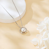 925 Sterling Silver Elegant Pearl Necklace With Silver Chain And Modern Circular Pendant Design
