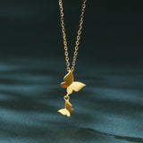 925 Sterling Silver Elegant Plated With Gold Butterfly Necklace With Double Charm Design