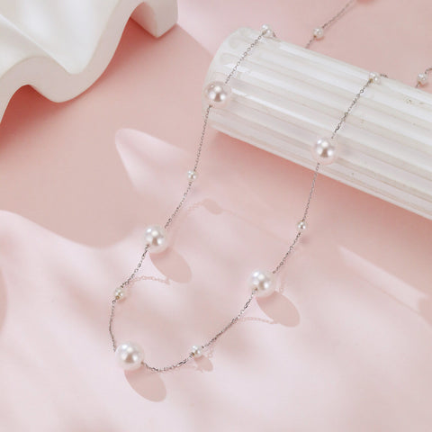 925 Sterling Silver Asymmetric Pearl Necklace In Sterling Silver: Modern Elegance Redefined