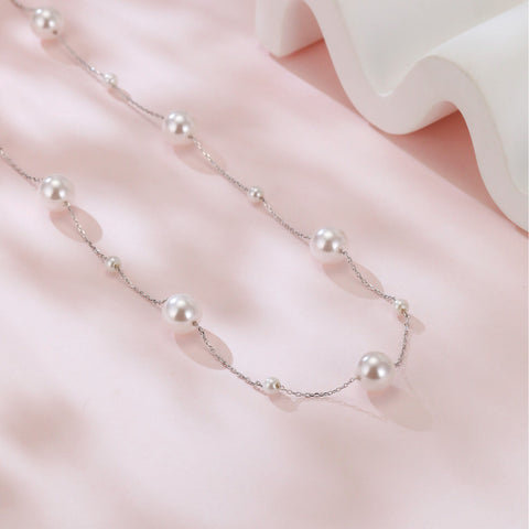 925 Sterling Silver Asymmetric Pearl Necklace In Sterling Silver: Modern Elegance Redefined