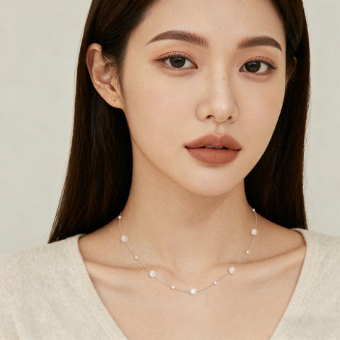 925 Sterling Silver Asymmetric Pearl Necklace In Sterling Silver: Modern Elegance Redefined