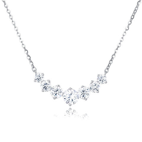 925 Sterling Silver Elegant Zircon Necklace With Classic Curved Design