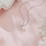 925 Sterling Silver Elegant Pearl-like Flower Pendant Necklace With Zircon Accents
