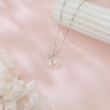 925 Sterling Silver Elegant Pearl-like Flower Pendant Necklace With Zircon Accents
