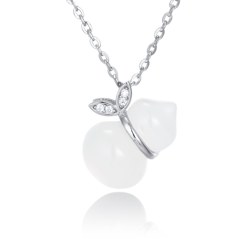 925 Sterling Silver Elegant Pearl-like Flower Pendant Necklace With Zircon Accents