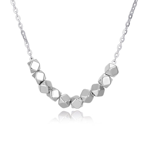 925 Sterling Silver Geometric Faceted Bead Necklace With Symmetrical Design In Shiny Silver Finish