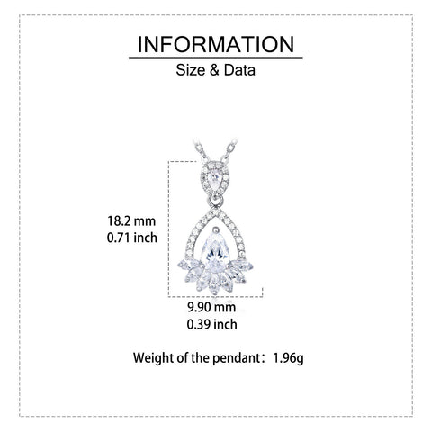 925 Sterling Silver Elegant Pear-shaped Zircon Pendant Necklace In Plated with White Gold