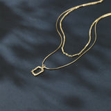 925 Sterling Silver Elegant Plated With Gold Necklace Set With Chain And Rectangular Pendant