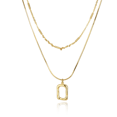 925 Sterling Silver Elegant Plated With Gold Necklace Set With Chain And Rectangular Pendant