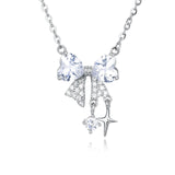925 Sterling Silver Zircon Heart Bow Necklace With Starfish Charm – Elegant Coastal Luxury