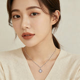 925 Sterling Silver Elegant Silver Necklace With Four-leaf Clover Design And Sparkling Zircon Pendant