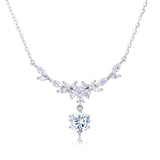 925 Sterling Silver Elegant Zircon Flower Necklace With Sparkling Silver Chain And Pendant