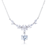 925 Sterling Silver Elegant Zircon Flower Necklace With Sparkling Silver Chain And Pendant