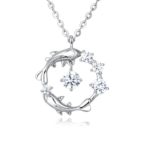 925 Sterling Silver Eternal Grace: Dolphin Zircon Pendant Necklace