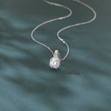 925 Sterling Silver Elegant Zircon Halo Pendant Necklace In Plated with White Gold – Timeless Luxury Jewelry