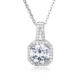 925 Sterling Silver Elegant Zircon Halo Pendant Necklace In Plated with White Gold – Timeless Luxury Jewelry
