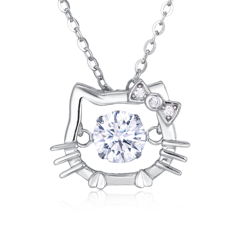 925 Sterling Silver Elegant Zircon Cat Pendant Necklace